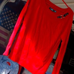 Red Ralph Lauren Sweater with Buckle Detail